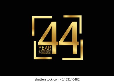 44 year anniversary celebration logotype. anniversary logo with golden and light white color isolated on black background, vector design for celebration, invitation and greeting card-Vector