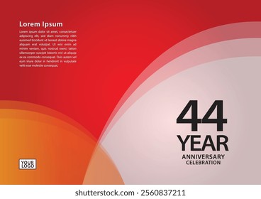 44 year anniversary celebration logotype on red background for poster, banner, leaflet, flyer, brochure, web, invitations or greeting card, 44 number design, 44th Birthday invitation, anniversary logo