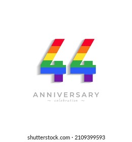 44 Year Anniversary Celebration with Rainbow Color for Celebration Event, Wedding, Greeting card, and Invitation Isolated on White Background