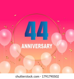 Celebración del 44 aniversario, diseño vectorial para celebraciones, tarjetas de invitación y tarjetas de felicitación