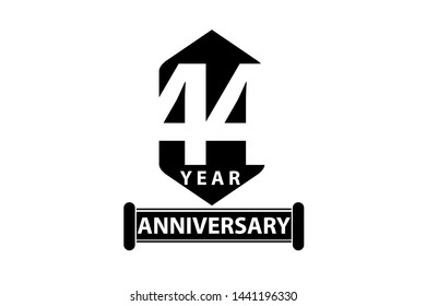 44 year anniversary, minimalist logo years, jubilee, greeting card. invitation. Sign Ribbon All Black space vector illustration on White background - Vector