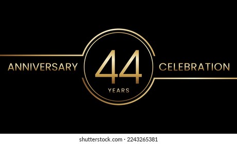 44 year anniversary. Anniversary template design with golden ring. Logo Vector Illustration