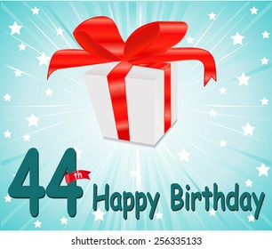 44 year Happy Birthday Card with gift and colorful background in vector EPS10
