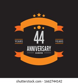 44 Years Anniversary Celebration Black And Orange Vector Template Design Illustration