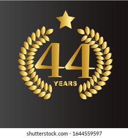 44 Years Anniversary Celebration Gold Vector Template Design Illustration