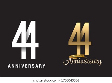 44 years anniversary celebration logo design. Anniversary logo Paper cut letter and elegance golden color isolated on black background