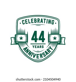 44 years anniversary celebration shield design template. 44th anniversary logo. Vector and illustration.