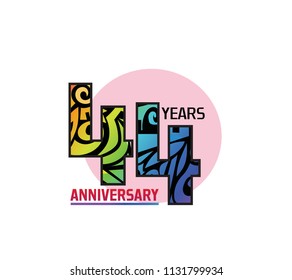 44 years anniversary with colorful tribal and pink circle. Vector illustration isolated on white background