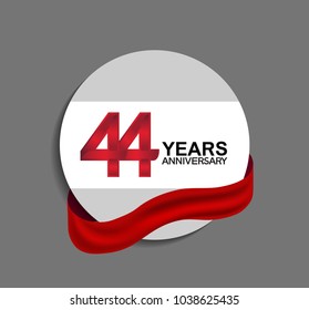44 years anniversary design in circle red ribbon for celebration event 