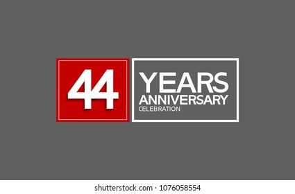 44 years anniversary design horizontal square style with red and white color for celebration event