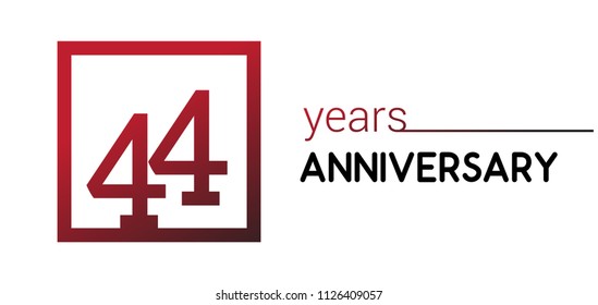 44 years anniversary design logotype with red color in square isolated on white background for anniversary celebration 