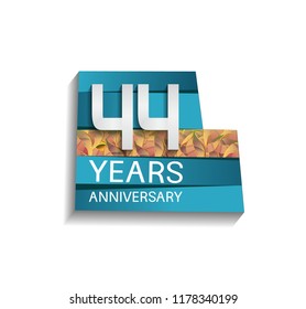 44 years anniversary design silver color with blue color background and golden leaf. for use celebration event