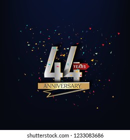 44 years anniversary design template Vector and illustration . Gold colab with silver and dark background.
Gliter