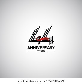 44 years anniversary flat design with labyrinth style number and red ribbon