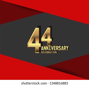 44 years Anniversary gold font with red fold on above and below font
