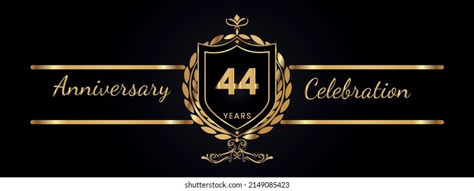 44 years anniversary golden laurel wreath. Anniversary celebration template design for booklet, leaflet, magazine, birthday party, banner, web, greeting card.