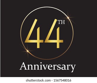44 years anniversary golden and silver color with circle ring isolated on black background for anniversary celebration event