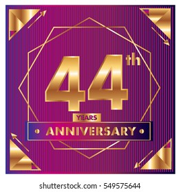 44 years anniversary logo celebration with ring and ribbon. Greeting card and cover template.