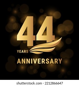 44 Jahre Jubiläumslogo, Template-Design mit goldener Farbe für Poster, Banner, Broschüren, Zeitschriften, Web, Broschüren, Einladungen oder Grußkarten. Vektorgrafik