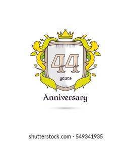 44 Years Anniversary Logo Using Heraldic Theme, Colorful and Isolated on white background