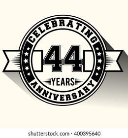 44 years anniversary logo vintage emblem. Retro vector background.