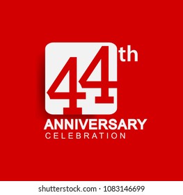 44 years anniversary logo with white square isolated on red background simple and modern design for anniversary celebration.
