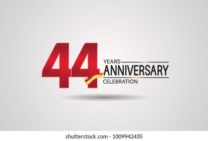 44 years anniversary logotype with red color and golden ribbon isolated on white background for celebration event