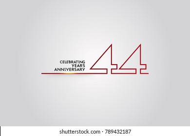 44 Years Anniversary logotype with red colored font numbers made of one connected line, isolated on white background for company celebration event, birthday