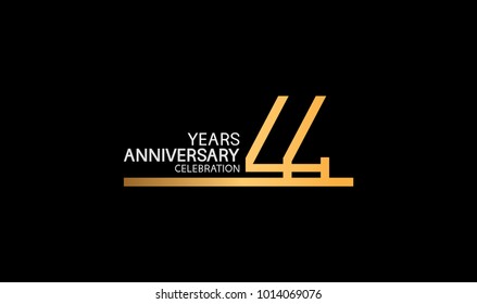 44 years anniversary logotype with single line golden and silver color for celebration 