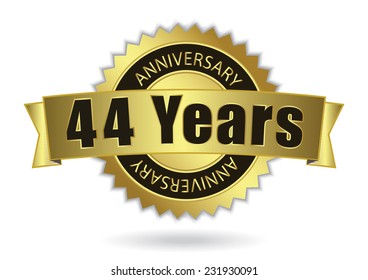 "44 Years Anniversary" - Retro Golden Ribbon, EPS 10 vector illustration