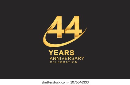44 years anniversary with swoosh design golden color isolated on black background for celebration