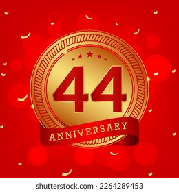 44 years anniversary. Anniversary template design concept with gold and red colors , design for event, invitation card, greeting card, banner, poster, flyer, book cover and print. Vector Eps10