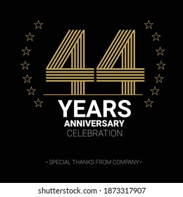 44 Jahre Jubiläum Vektorsymbol, Logo. Grafisches Design-Element mit Anzahl und Textkomposition zum 44. Jubiläum.