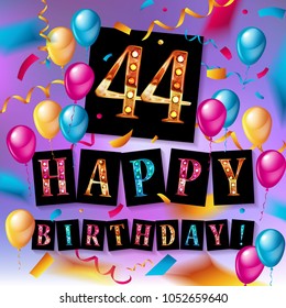 44 years anniversary vector illustration, banner, flyer, logo, icon, symbol. Graphic design element with flag, balloon, ribbon confetty Birthday greeting event celebration