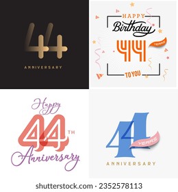 44 years anniversary vector number icon, birthday logo label, anniversary design