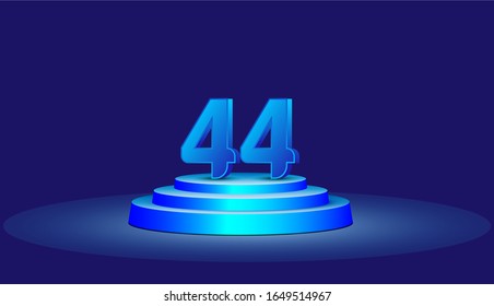 44 Years Anniversary Vector Template Design Illustration. Blue 3d Numbers with podium stage for celebration
