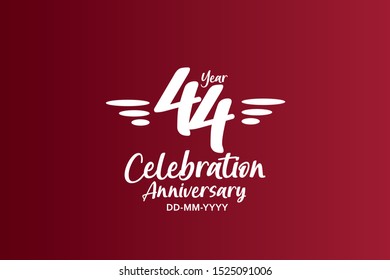 44 years anniversary white colors on red color with triple small stripes on left and right  - vector 