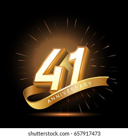 44 years golden anniversary logo celebration with firework and ribbon