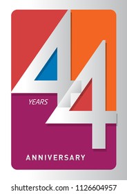 44 years old celebrating modern logo. Colored happy anniversary template numbers. vector design for celebration, invitation card, and greeting card