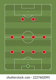 The 4-4-2 Formation. Football team formation. Soccer or football field