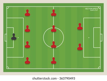 4:4:2 - Soccer game formation tactics on green field. Planning position for coach. Vector illustration.