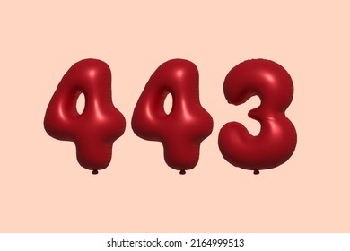 Balón 443 3d número de globo hecho de representación 3d de globo metálico realista. Globos 3D de helio rojo para la venta decoración Fiesta Cumpleaños, Celebración de Aniversario, Fiesta de la Boda. Ilustración del vector