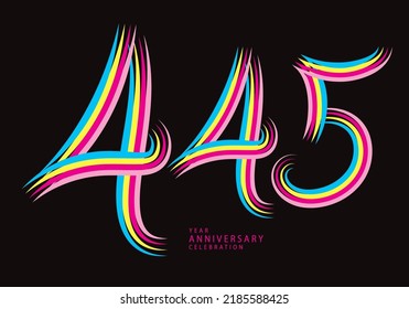 vector de diseño de 445 números, camiseta gráfica, celebración de 445 años línea colorida de logotipo de tipo logotipo, logotipo de 445º cumpleaños, plantilla de pancarta, elementos de número de logotipo para tarjeta de invitación, afiche, camiseta.