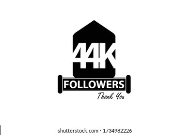44K, 44.000 Followers Thank you. Sign Ribbon All Black space vector illustration on White background - Vector