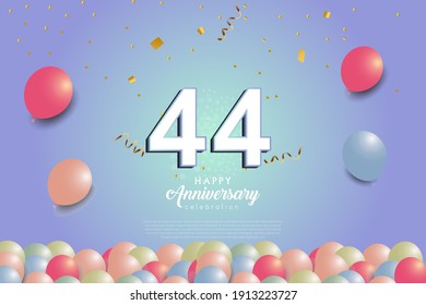 44th anniversary background with 3D number and balloons illustration