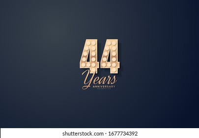 44th anniversary background with black background illustrations and gold figures.