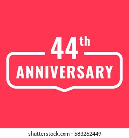 44th anniversary. Badge icon, logo. Flat vector illustration on red background. Can be used for birthday, wedding or company event.