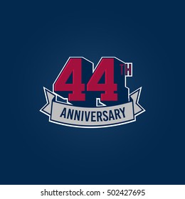 44th Anniversary Celebration Logo using 3d Number, Red Colored Isolated in Blue Background. Retro Style 