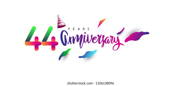 44th anniversary celebration logotype and anniversary calligraphy text colorful design, celebration birthday design on white background.