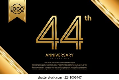 44th Anniversary Celebration. Anniversary Template Design With Golden Number and Font, Vector Template Illustration